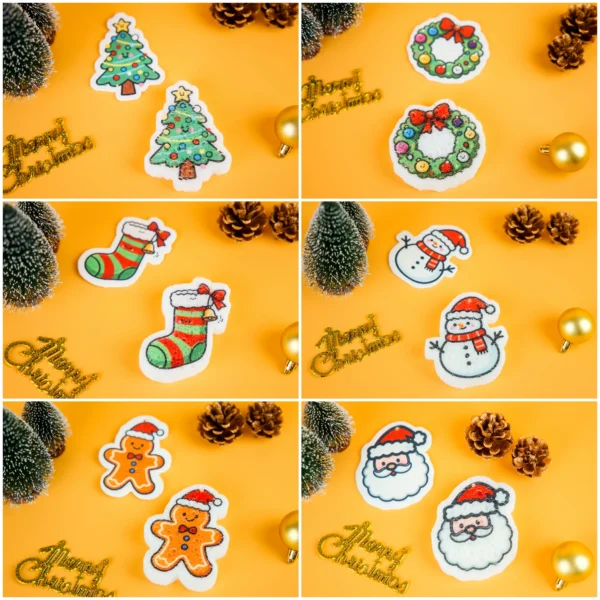 Christmas-themed cellulose sponges – tree, wreath, stocking, snowman and gingerbread man – DoYourClean Christmas Friends set