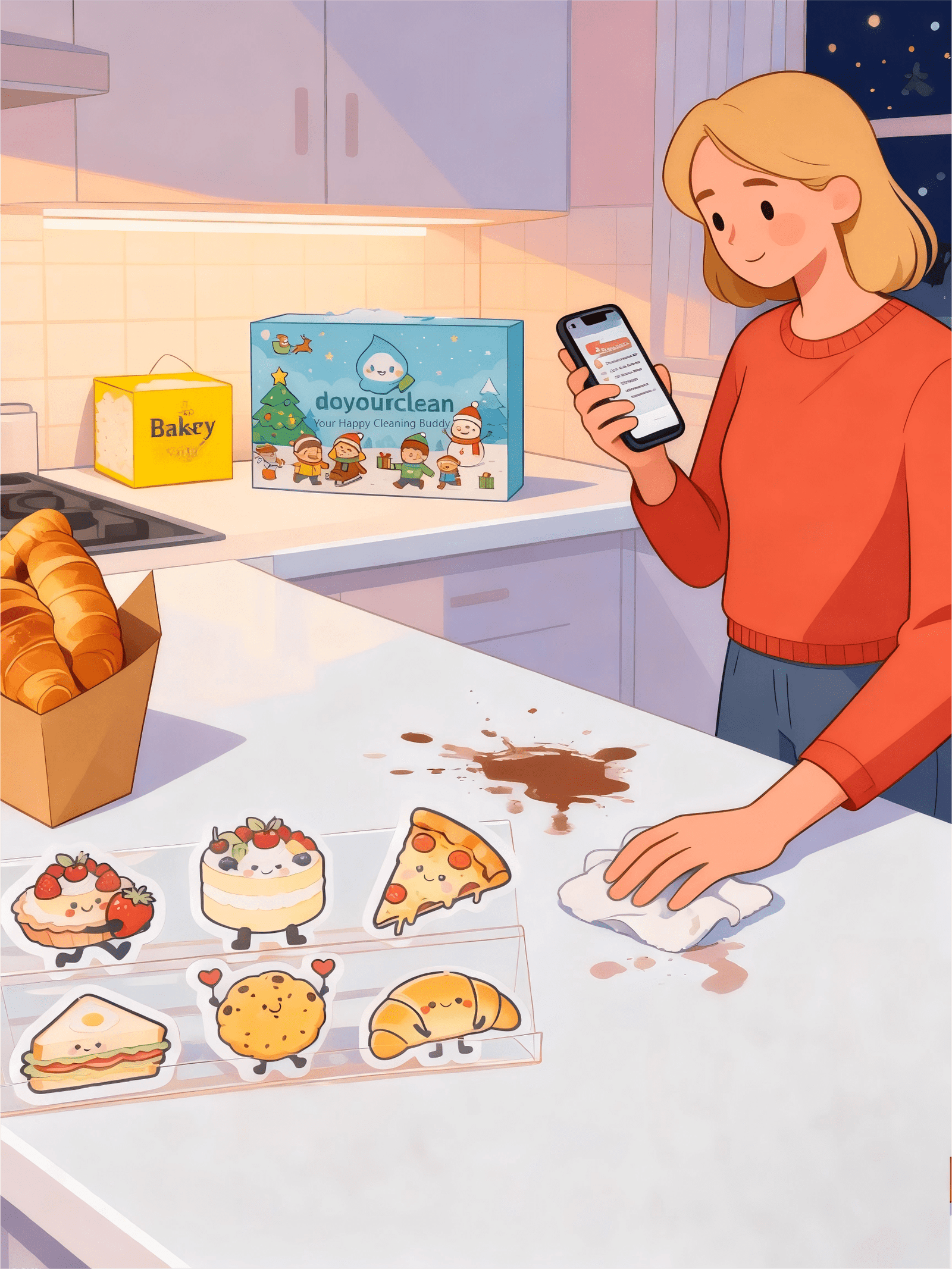 DoYourClean cellulose sponge gift boxes styled as a cozy Christmas teacher and Secret Santa gift